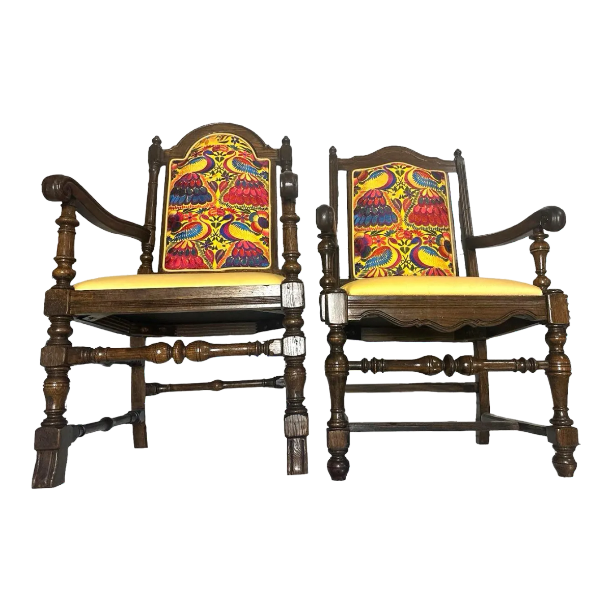 Ethan Allen Vintage Royal Charter Oak Chairs With Chiapas Embroidery, Leather, and Fabric Upholstery - Set of 6 - Image 4