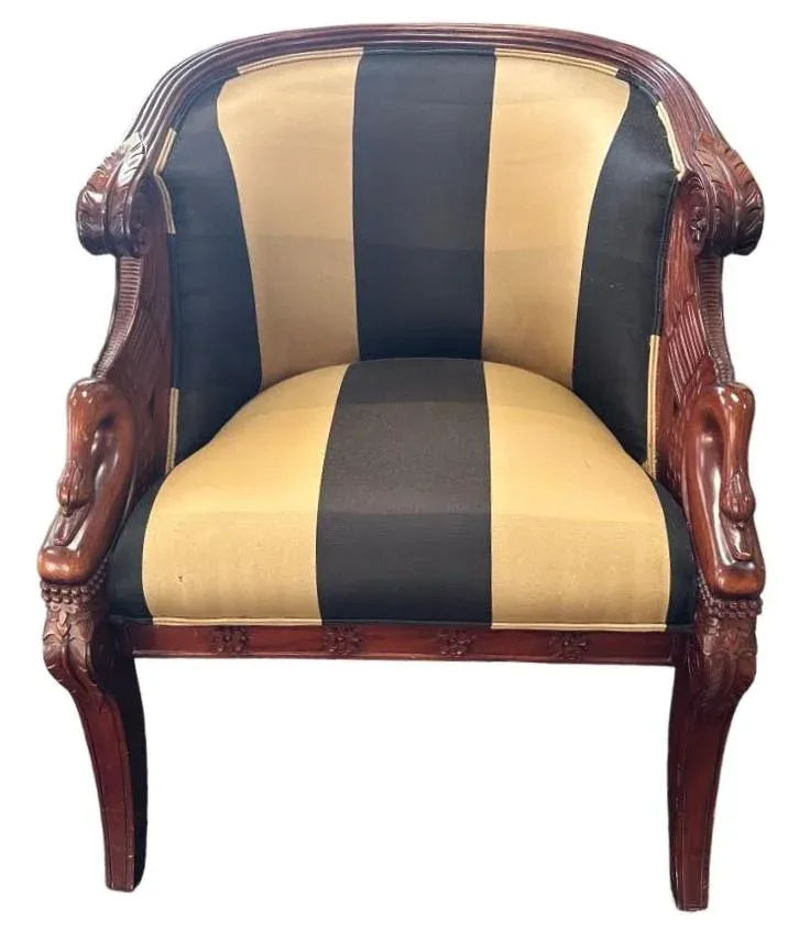 English Regency Mahogany Bergeres With Swan Head Carving and New Upholstery - a Pair - Image 4