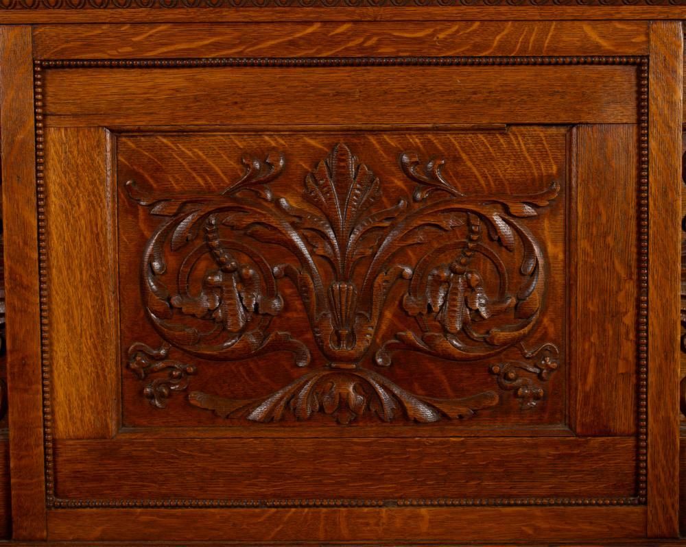 Antique Edwardian Carved High Back Monk's Bench With Storage - Image 4