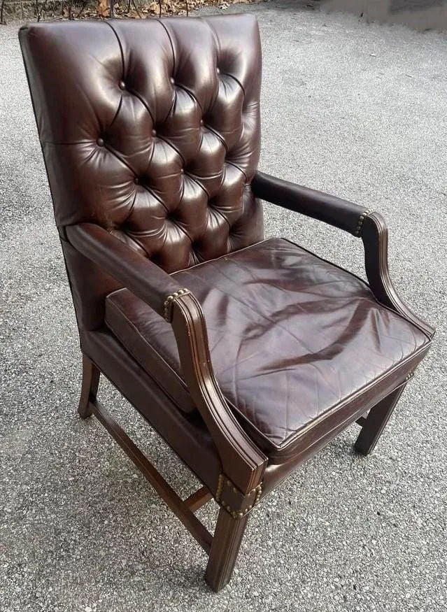 Leather Tufted Gainsborough Chairs by Leathercraft of Conover, North Carolina - a Pair - Image 4