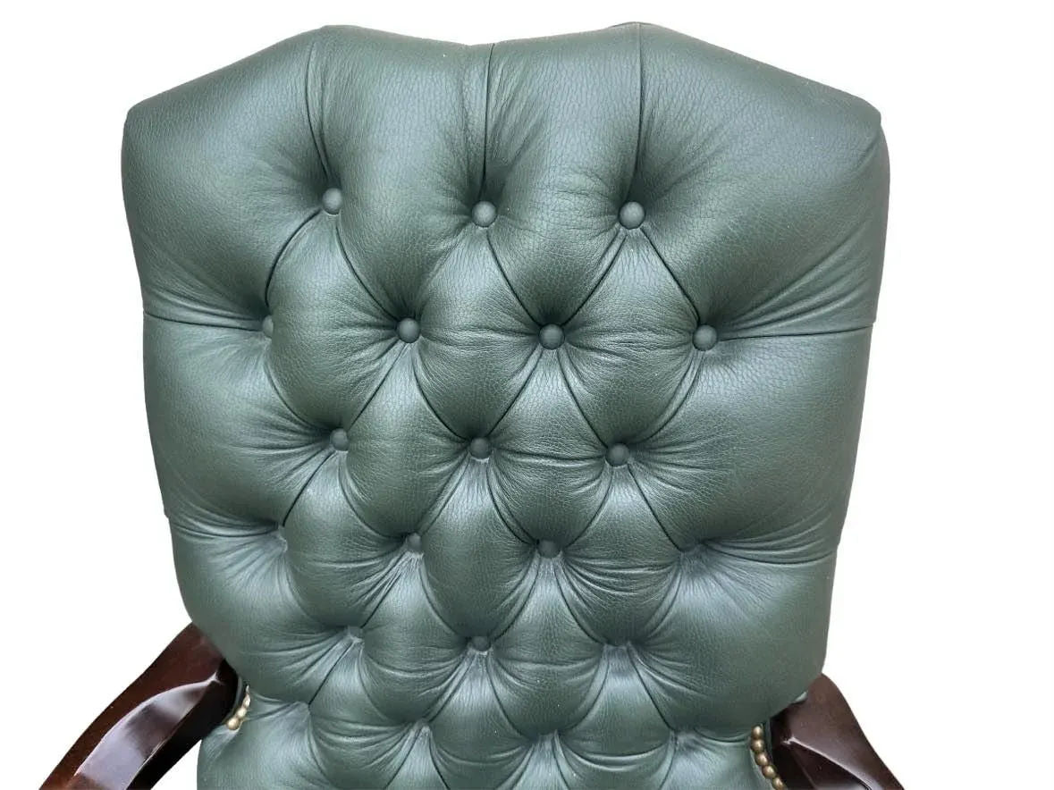 Early 21st Century Green Tufted Leather and Cherry Wood Executive Swivel Chair - Image 4