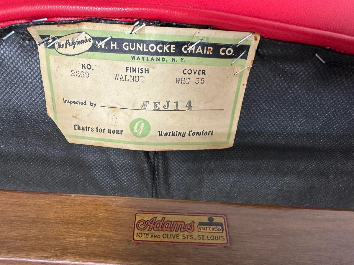 Pair of Vintage Gunlocke Channel Back Chairs With New Red Goatskin Leather Upholstery - Circa 1950s - Image 4