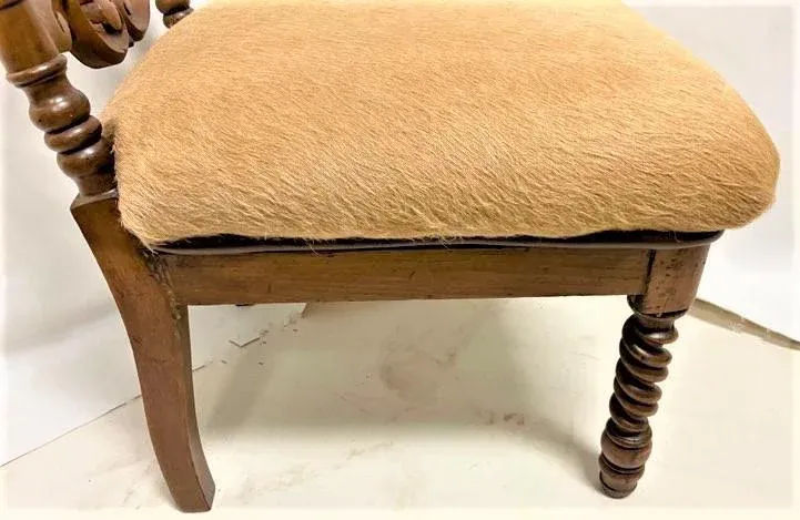 Late 19th Century Carved Rosewood Renaissance Revival Chair With Hair-On Cowhide Seat Upholstery - Image 4