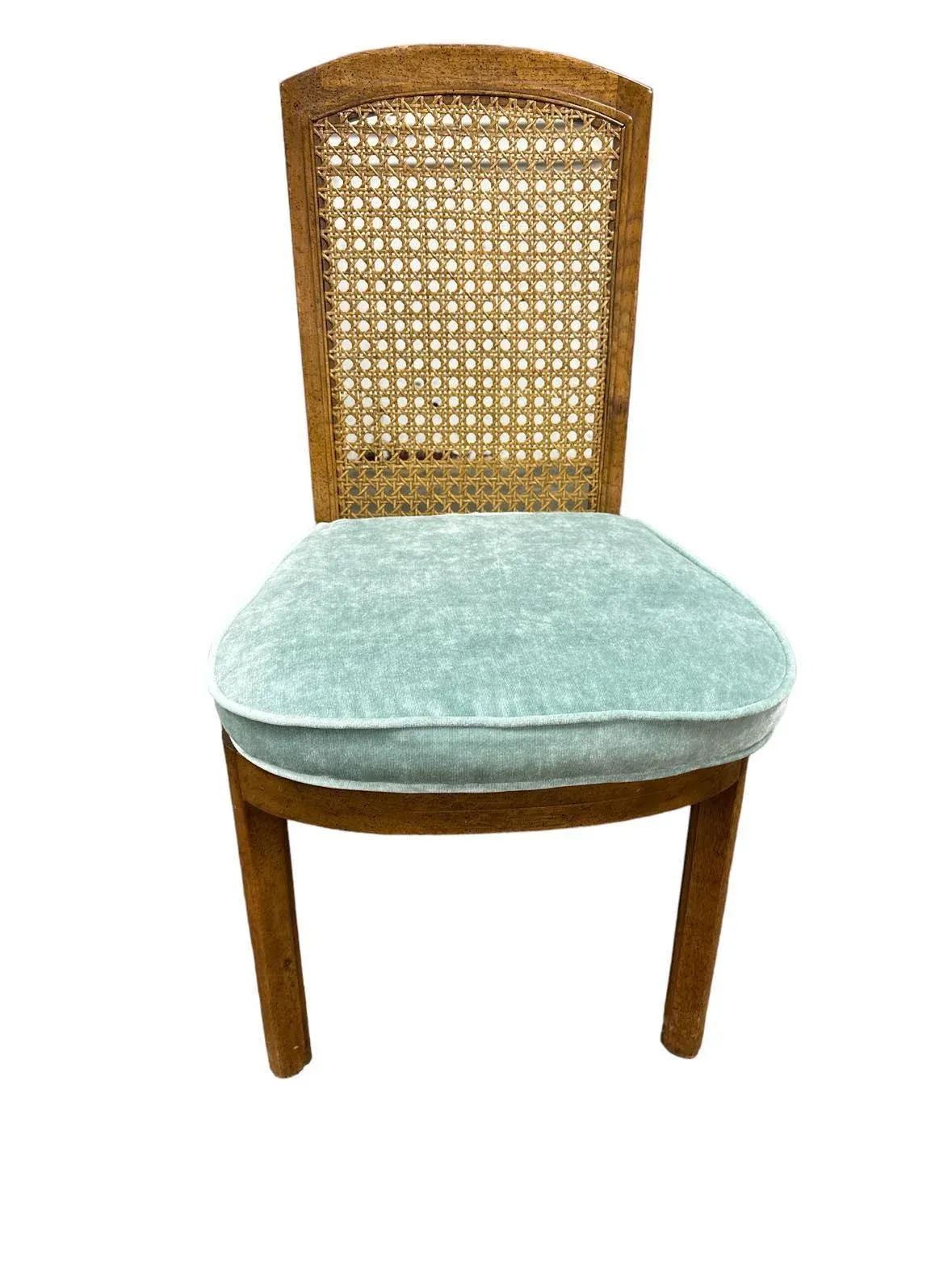 Drexel Mid 20th Century Cane and Oak Dining Chairs With New Velvet Upholstery - Set of 6 - Image 4