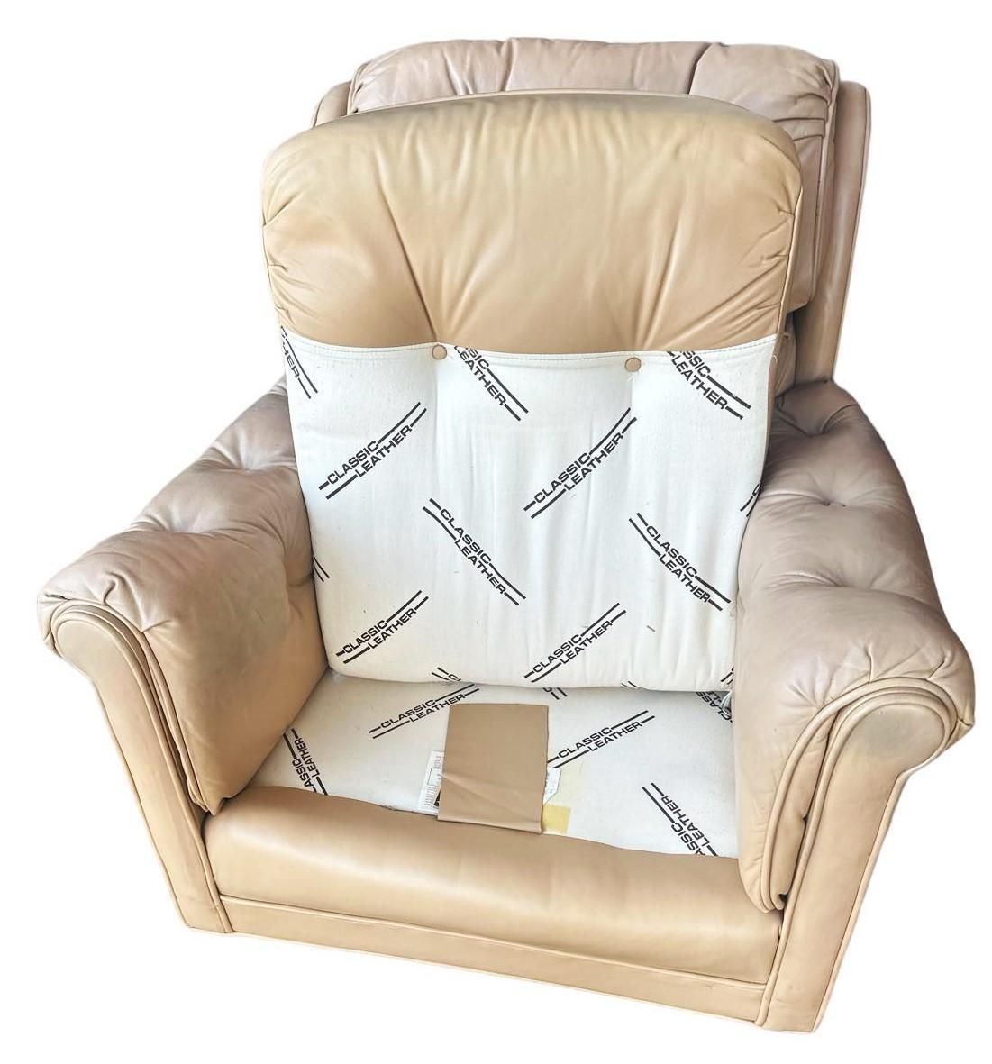 Light Tan Tufted Lounge Chair Made in 1988 by Classic Leather of Hickory, North Carolina - Image 4
