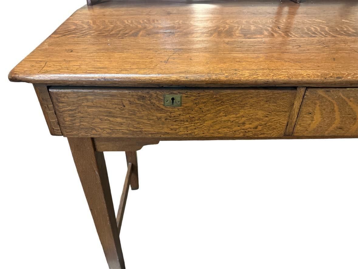 Monumental Antique Arts and Crafts Quarter Sawn Oak Railroad Ticket Counter 8 Feet Wide and 5 Feet Tall - Circa 1900 - Image 4