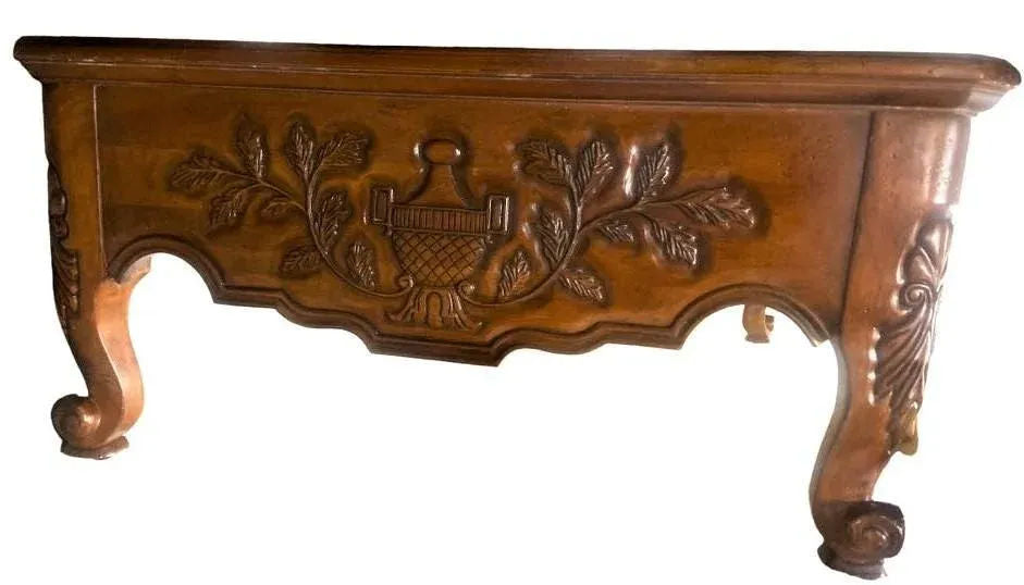 Late 20th Century Large French Provincial Carved Cherry Wood Cocktail or Coffee Table - Attributed to Karges - Image 4