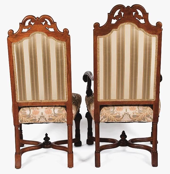 Set of Eight Antique 19th Century French Baroque Carved Walnut and Upholstery Dining Chairs - Image 4