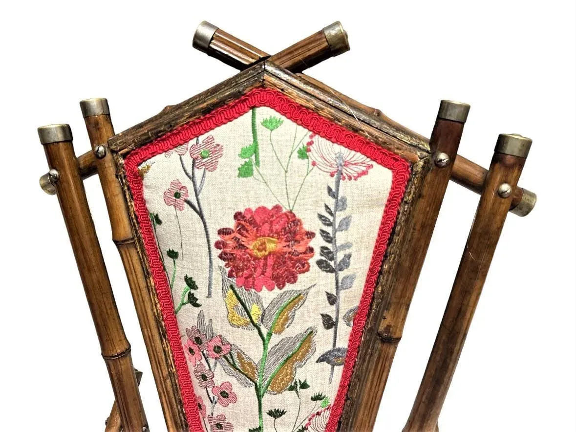 Antique Anglo-Indian Bamboo Campaign Chair With New Leather and Embroidered Upholstery - Late 19th Century - Image 4