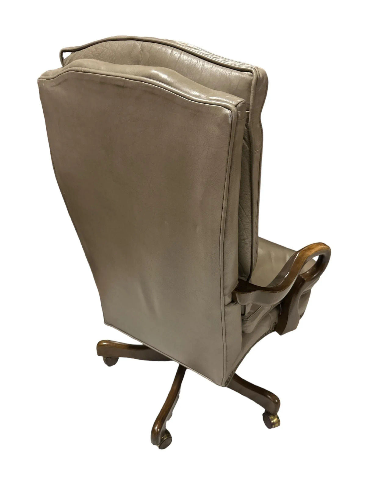 Button Tufted Leather Vintage Executive Swivel Chair With Nail Head Trim - Image 4