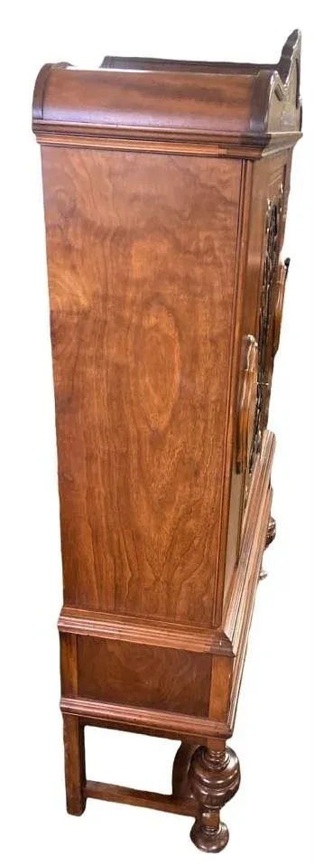 Early 20th Century Antique Spanish Revival Walnut and Burlwood China Cabinet - Image 4