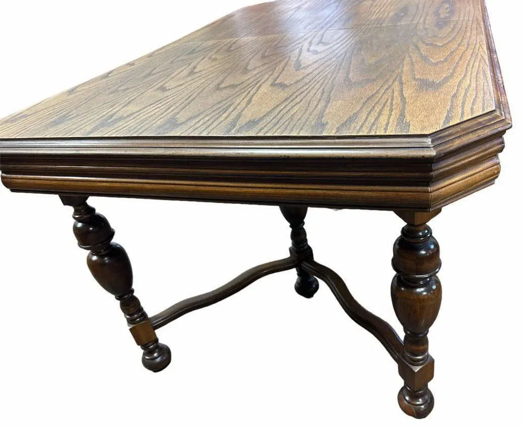 Antique 1920s Spanish Revival Oak and Walnut Dining Table - Image 4