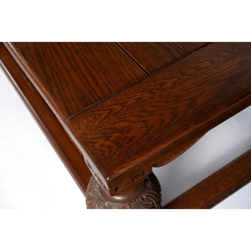 Antique English Jacobean Refectory or Library Table - Monumental 9 Foot - Elegantly Carved Oak - Circa 1910 - Image 4