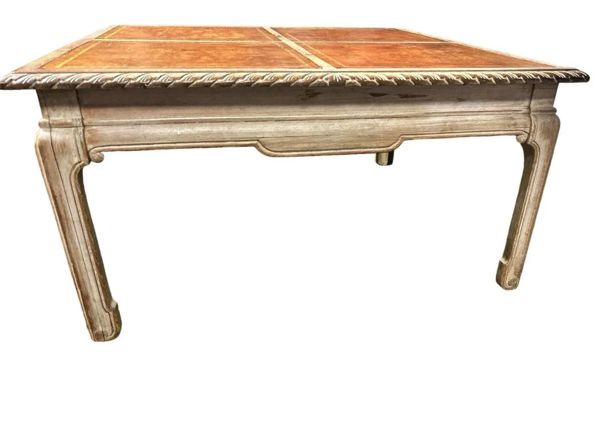 Baker Furniture Company Tooled Leather and Cerused Oak Cocktail Table - Rare Find From the 1940s - Image 4