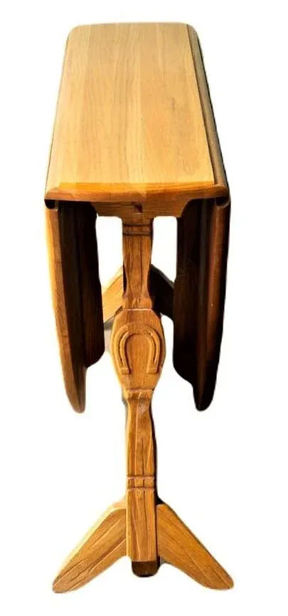 A. Brandt Ranch Oak Drop Leaf 60" Round Dining Table Convertible to Console - Vintage Mid 20th Century - Image 5
