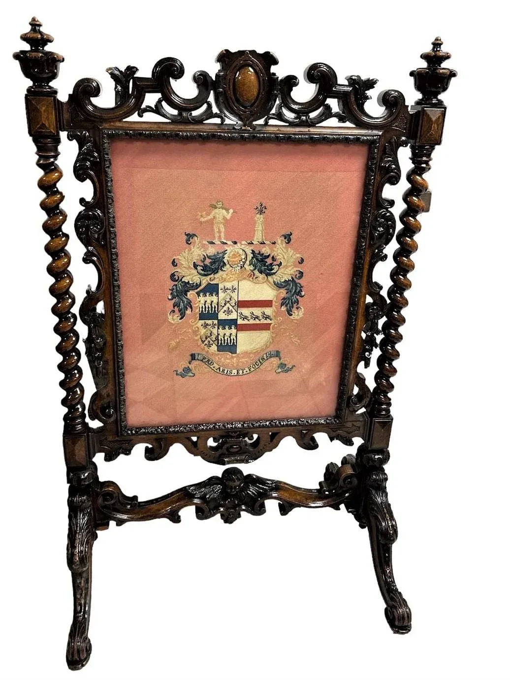 Antique Large Spanish Baroque Style Fire Screen in Carved Walnut and Needlepoint - Late 19th Century - Image 5