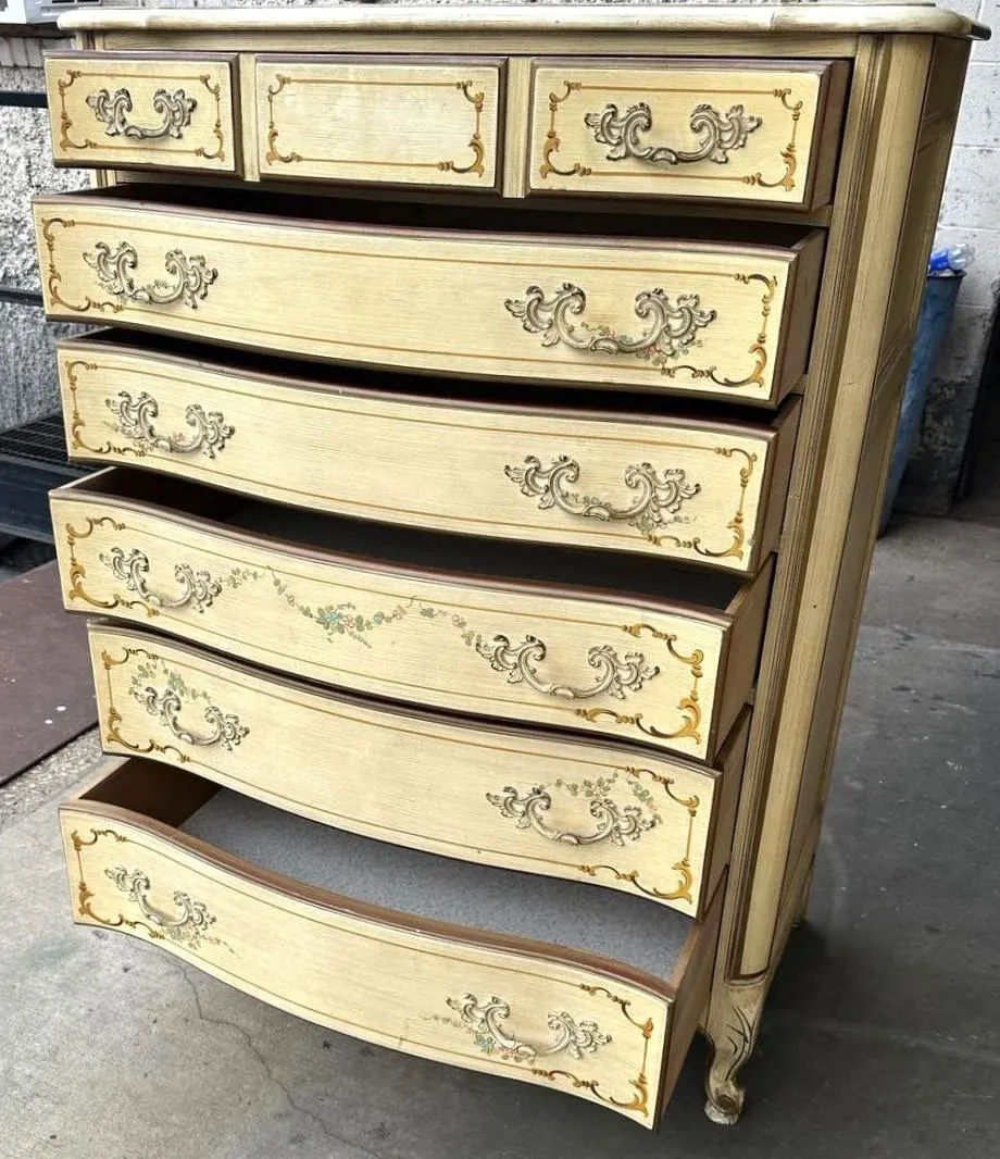 National of Mount Airy Louis XV Painted Cherry Wood Tall Chest of Drawers - Vintage Mid 20th Century - Image 5