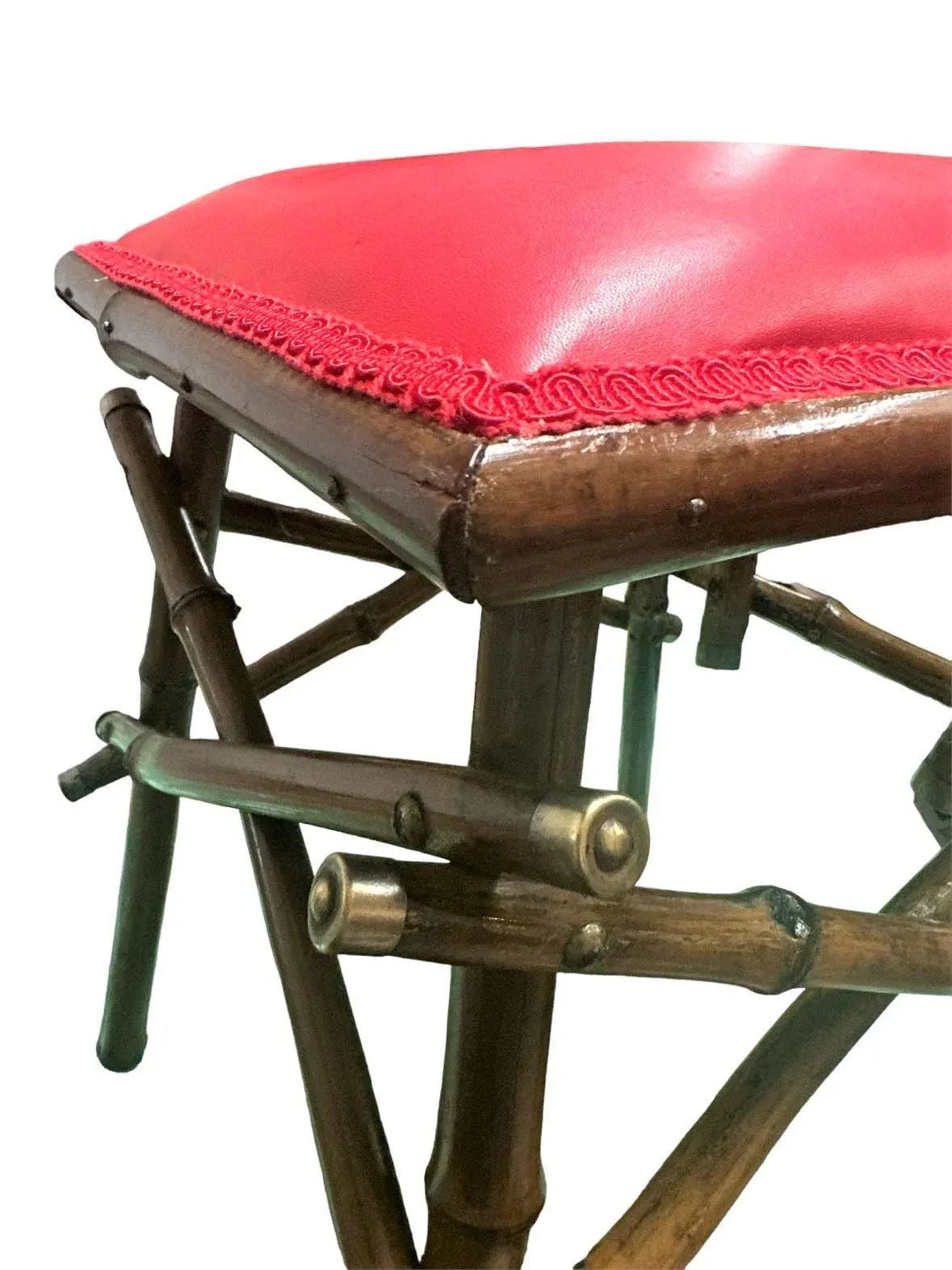 Antique Anglo-Indian Bamboo Campaign Chair With New Leather and Embroidered Upholstery - Late 19th Century - Image 5