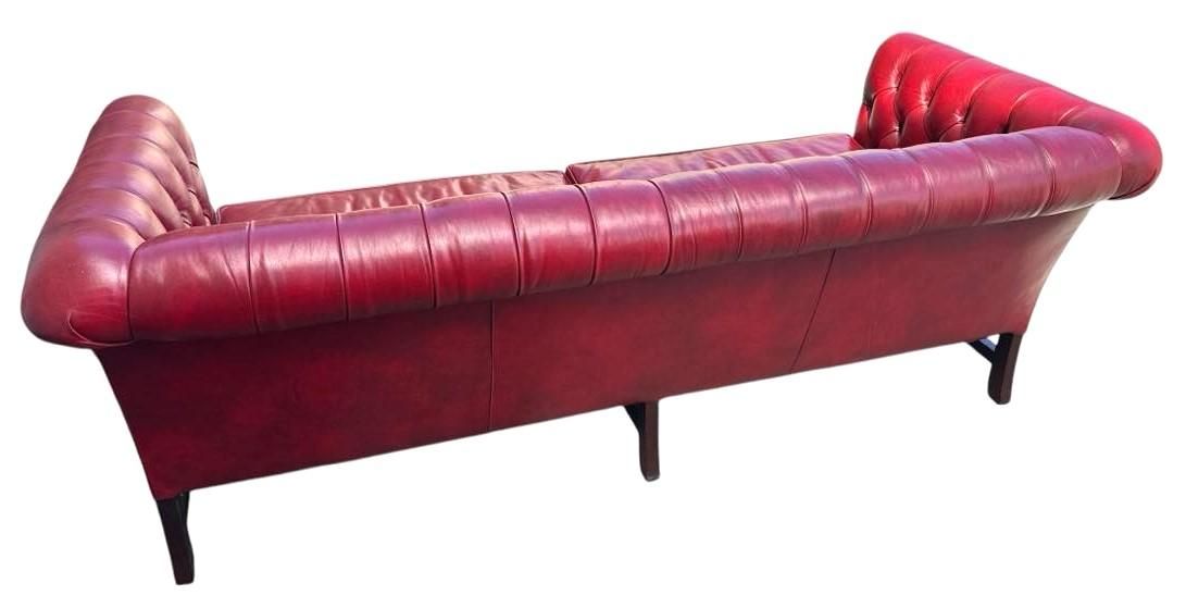 Cherry Red Leather and Mahogany Chesterfield Sofa by St. Timothy of Hickory, North Carolina - Image 5