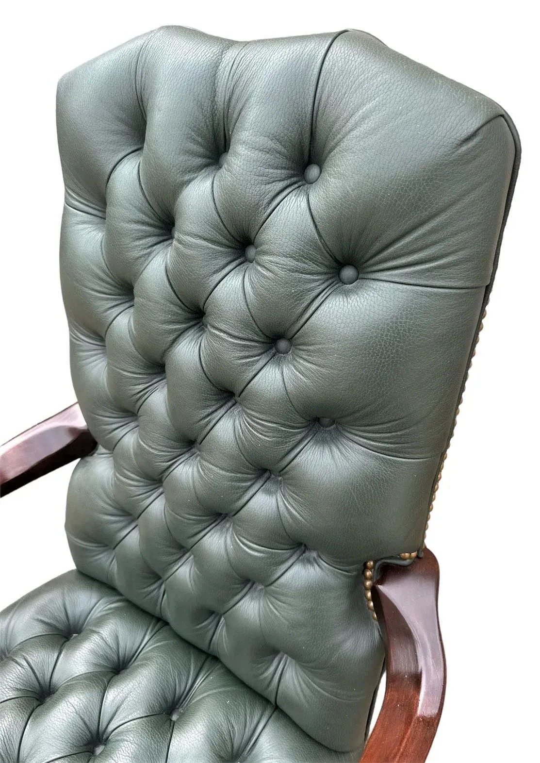 Early 21st Century Green Tufted Leather and Cherry Wood Executive Swivel Chair - Image 5