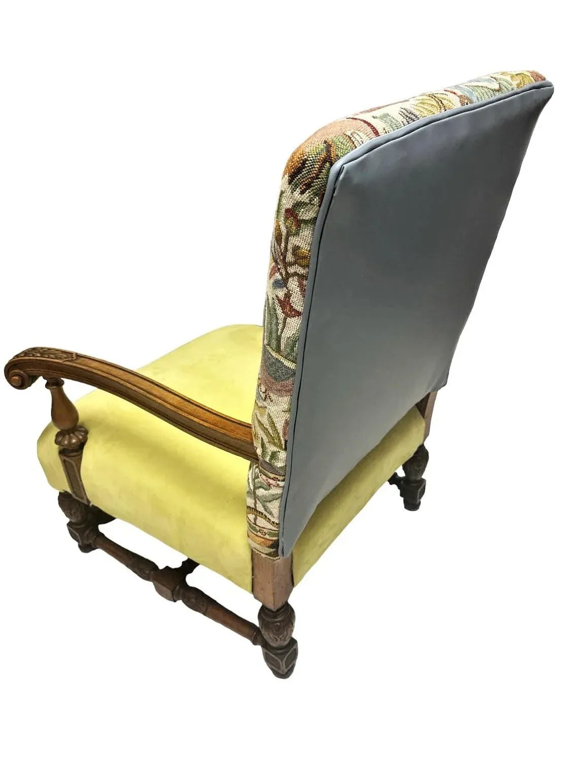 Antique Hacienda Chair With New Leather and Tapestry Upholstery - Image 5
