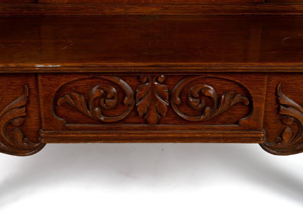 Antique Edwardian Carved High Back Monk's Bench With Storage - Image 5