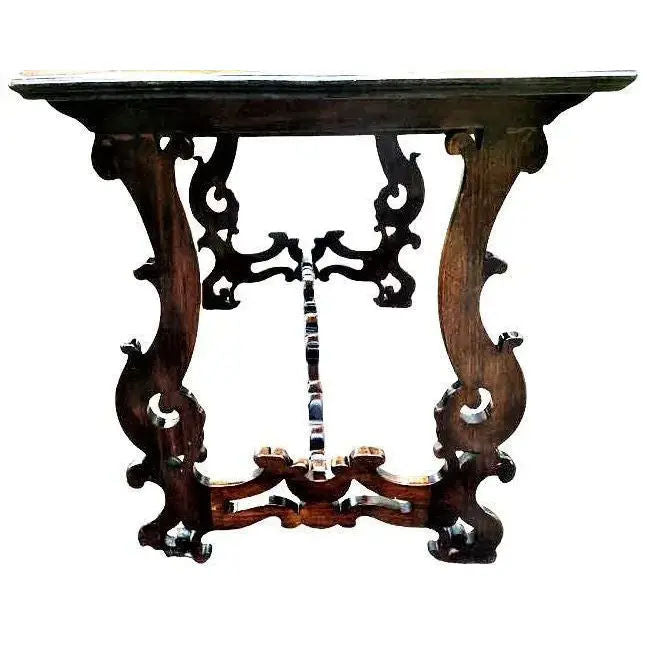 Adze Hewn Antique Lyre Leg Spanish Console Table or Writing Desk - 19th Century - Image 5