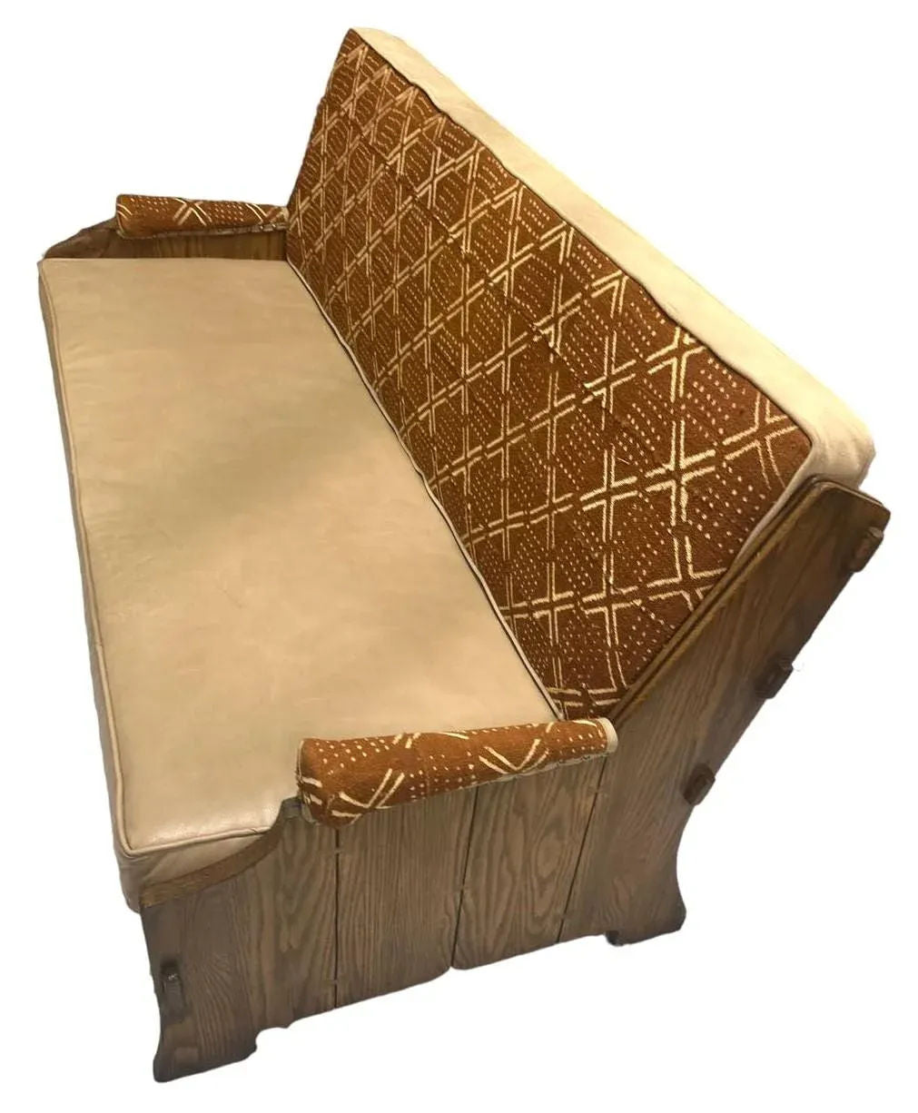 Romweber Viking Oak Sofa With Two Chairs - Upholstered With Artisanal African Textile and Leather - Vintage Mid 20th Century - Image 5