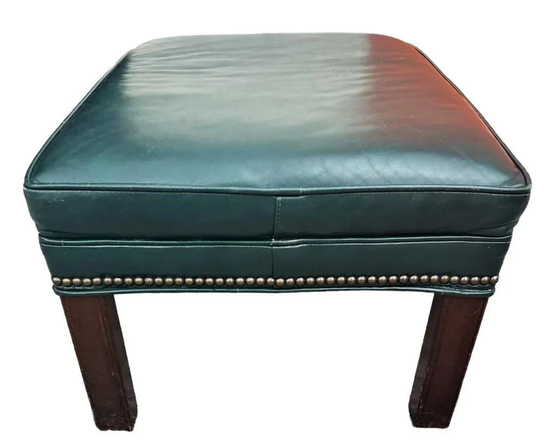Leather Chair and Ottoman Set in Dark Green - Vintage Late 20th Century - Image 5