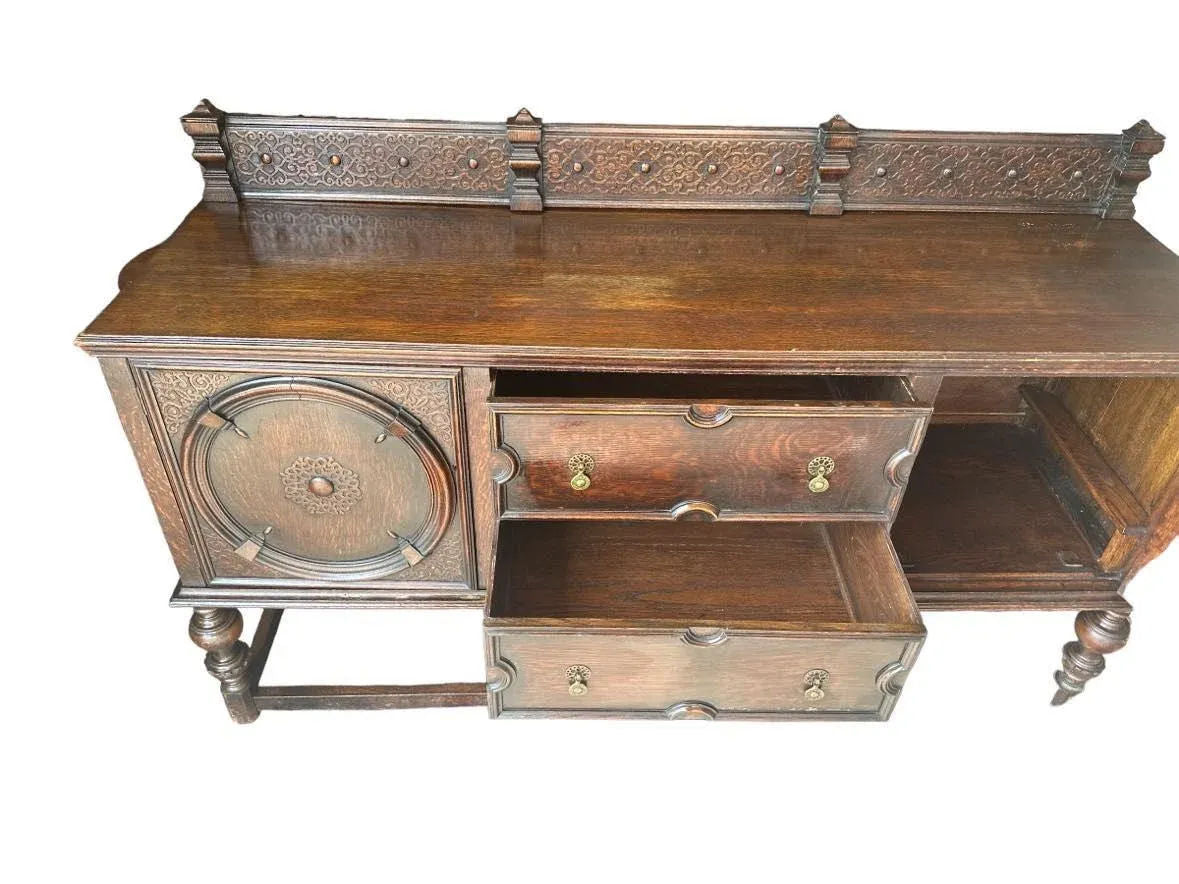 Antique 19th Century English Yorkshire Arts & Crafts Oak Sideboard or Credenza - Large 72" Wide - Image 5