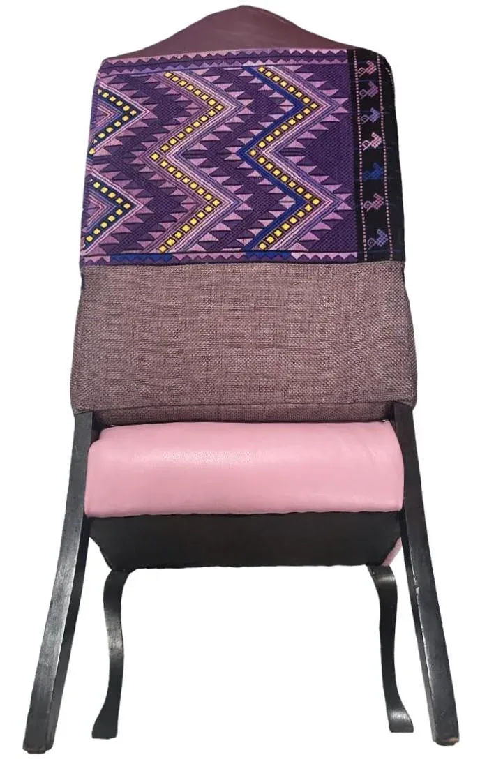 Antique Hacienda Style Chair With New Upholstery of Mauve and Rose Hand Embroidery and Leather - Image 5