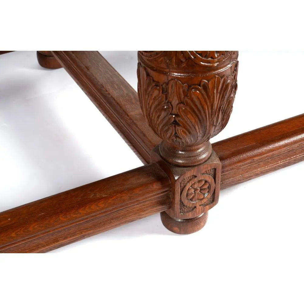 Antique English Jacobean Refectory or Library Table - Monumental 9 Foot - Elegantly Carved Oak - Circa 1910 - Image 5
