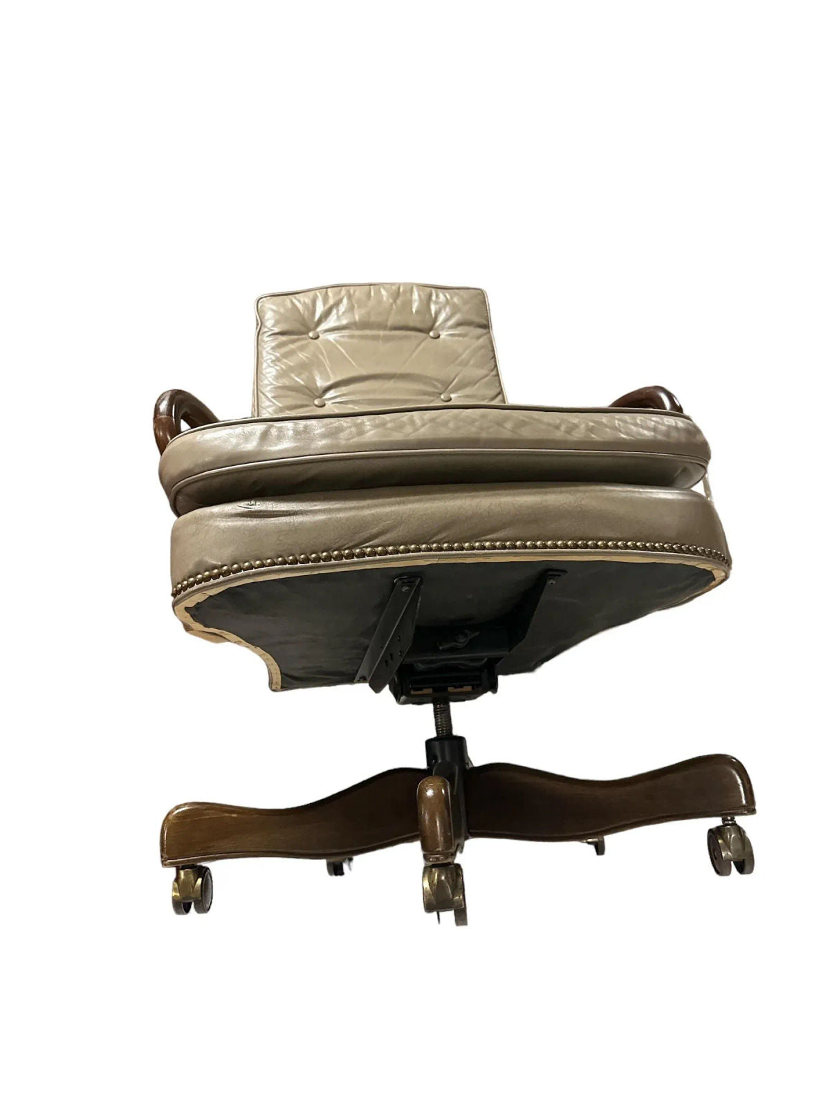 Button Tufted Leather Vintage Executive Swivel Chair With Nail Head Trim - Image 5