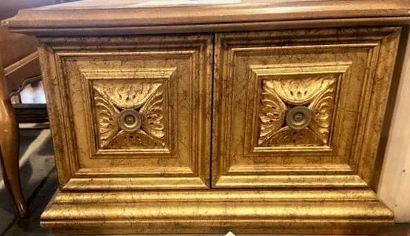 Late 20th Century Hollywood Regency Giltwood and Oak Parquet 30" X 30" Side Tables - a Pair - Image 5