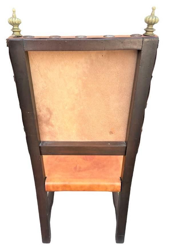 Artes De México Internacionales Accent Chair in Cognac Saddle Leather With Brass Finials - Vintage 1960s - Image 5