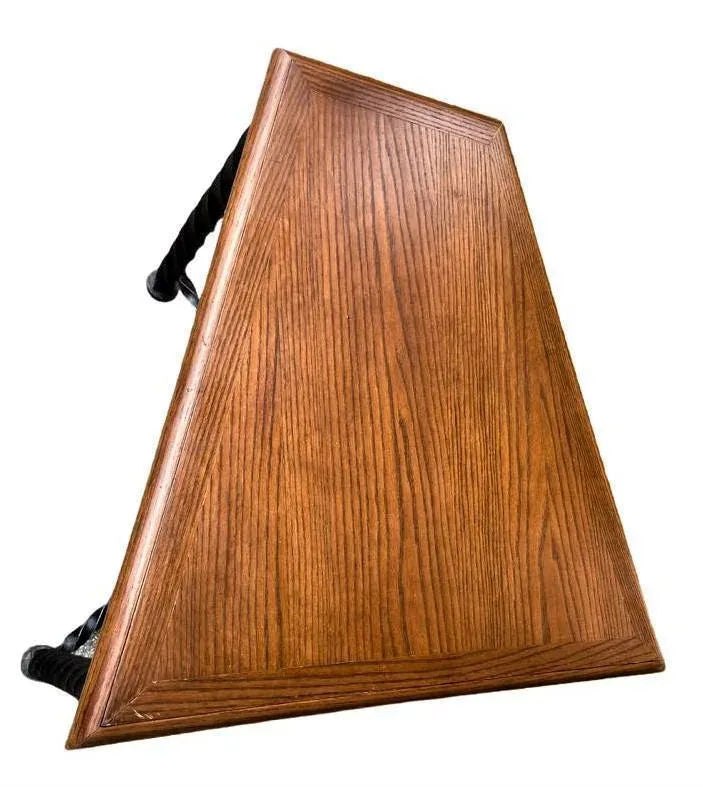 Mid 20th Century Trapezoid Oak and Wrought Iron Side Table - Image 5