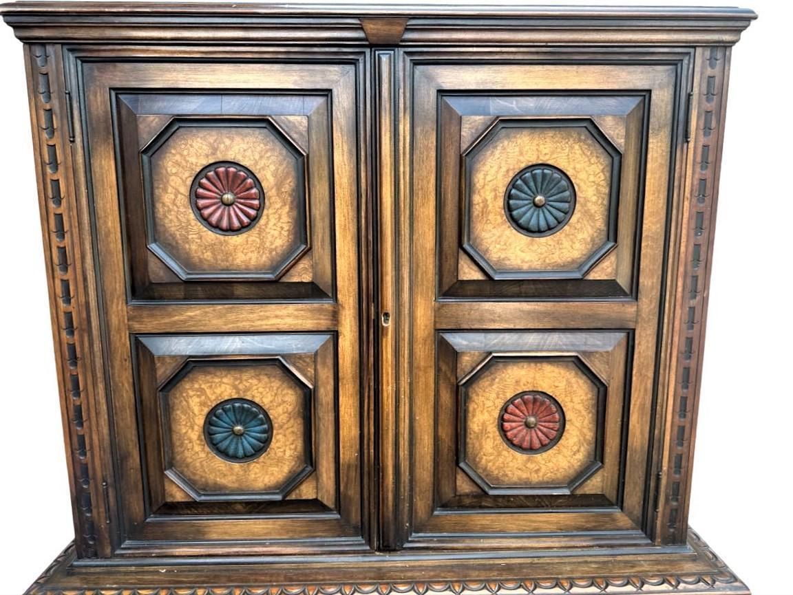 Antique Berkey & Gay Grand Rapids 'Span-Umbrian' Walnut, Burlwood and Polychrome Cabinet - Circa 1917 - Image 5