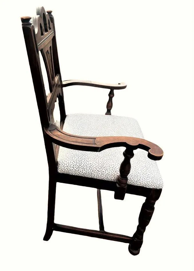 Antique Spanish Revival Solid Walnut Dining Chairs With New Kravet Upholstery - Set of 4 - Early 20th Century - Image 5
