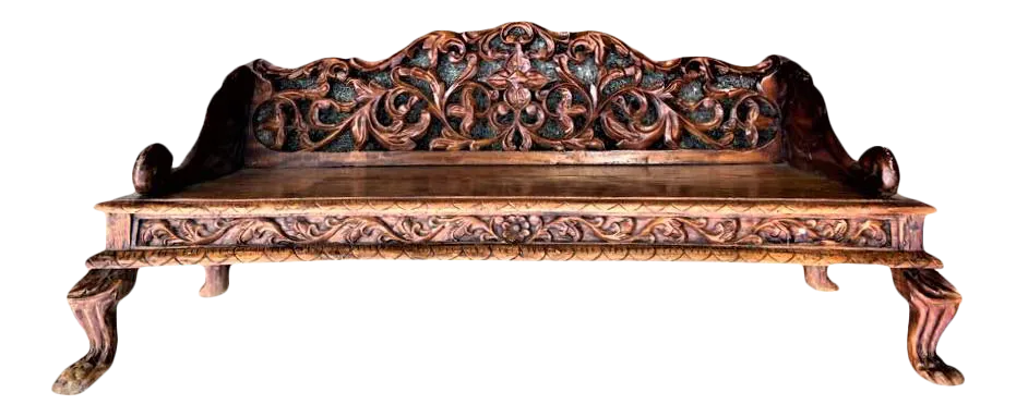 Ornately Carved Teak Bench From South Asia - Mid 20th Century - Image 5