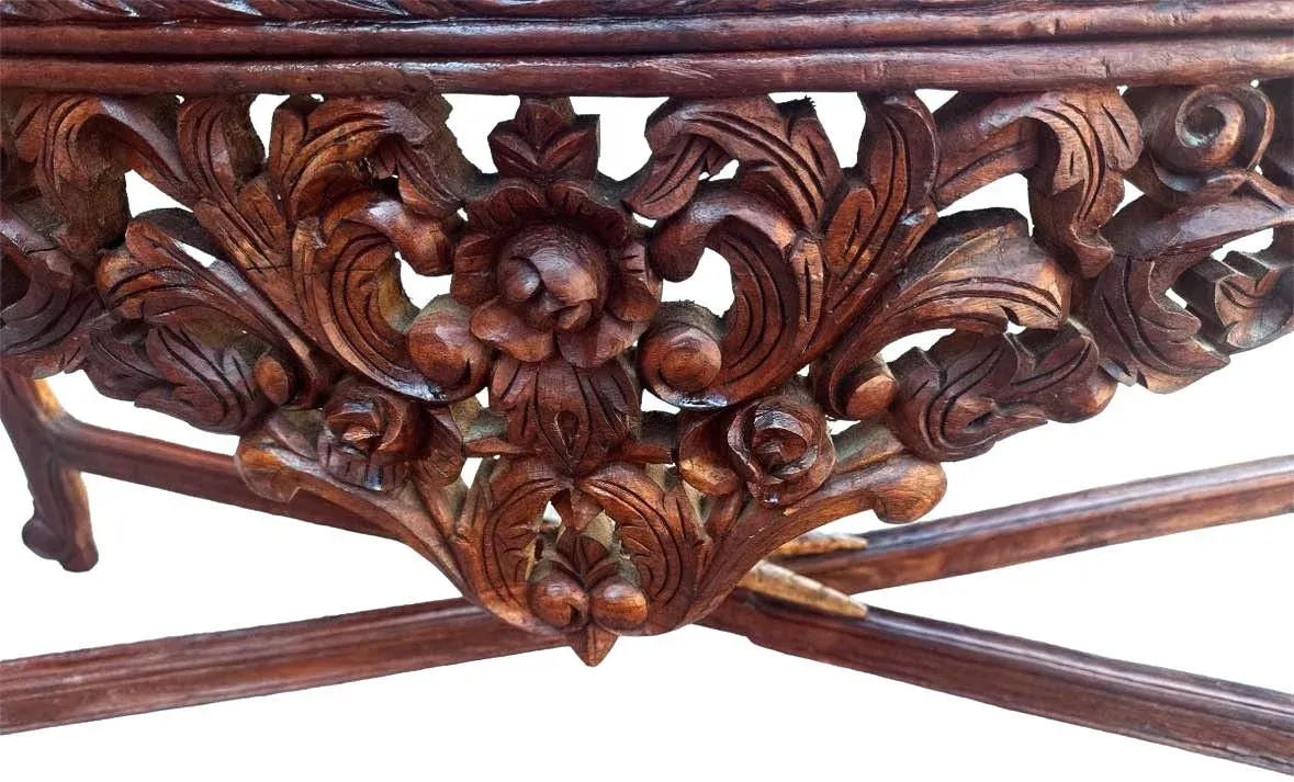 Antique Ornately Carved Anglo Indian Rosewood 60” Console Table - Image 5