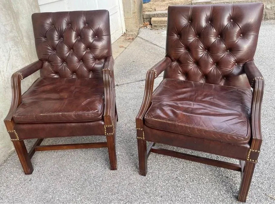 Leather Tufted Gainsborough Chairs by Leathercraft of Conover, North Carolina - a Pair - Image 5