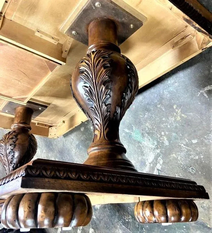 Solid Carved Walnut Mediterranean Style Library Table - Early 21st Century - Image 5