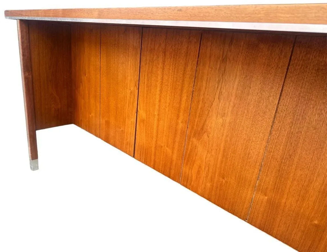 Paul McCobb Directional Walnut and Aluminum Large 84” Executive Partners Desk - Vintage 'Mad Men' 1960s - Fully Restored - Image 5