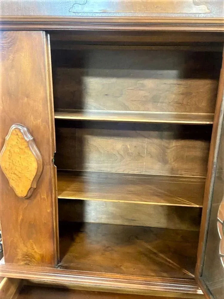 Early 20th Century Antique Spanish Revival Walnut and Burlwood China Cabinet - Image 5