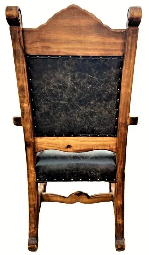 Custom Made Mexican Hacienda Chairs in Tooled Leather and Carved Wood - Set of 6 - Image 5