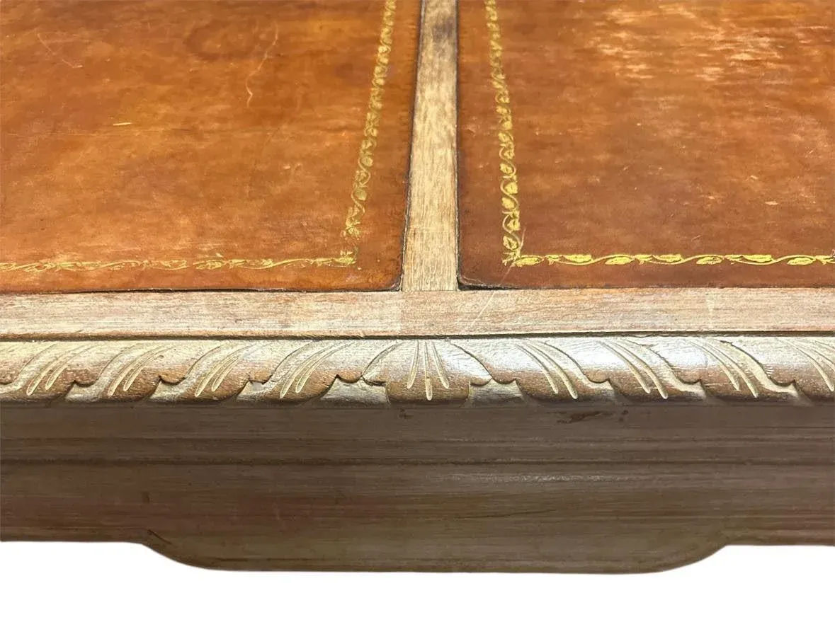 Baker Furniture Company Tooled Leather and Cerused Oak Cocktail Table - Rare Find From the 1940s - Image 5