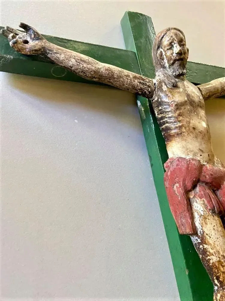 Mid 18th Century Antique Spanish Colonial Wood and Gesso Crucifix - Image 5