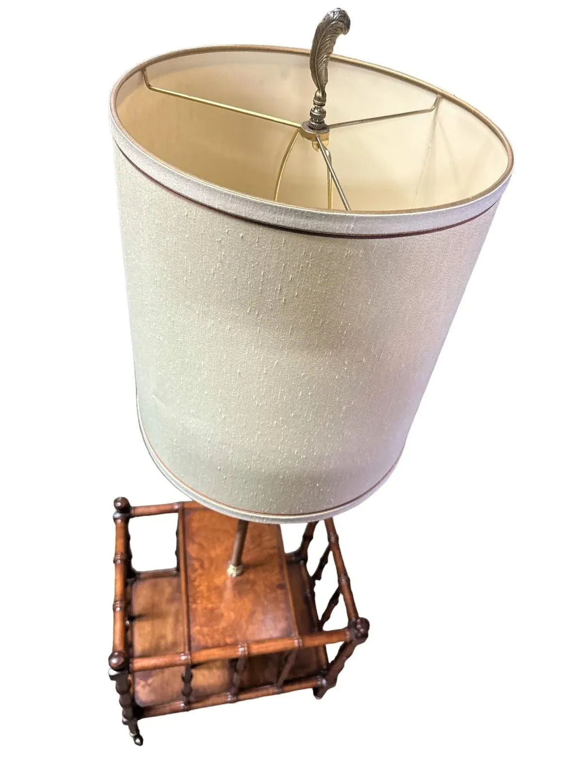 Faux Bamboo Fruitwood and Burlwood Canterbury Style Magazine Table and Floor Lamp - Vintage Mid 20th Century - Image 5