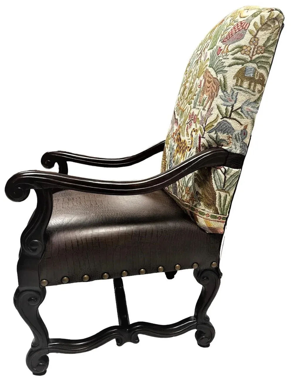 Hacienda Chair Upholstered With Jungle Animals Tapestry and Embossed Cowskin - Image 5