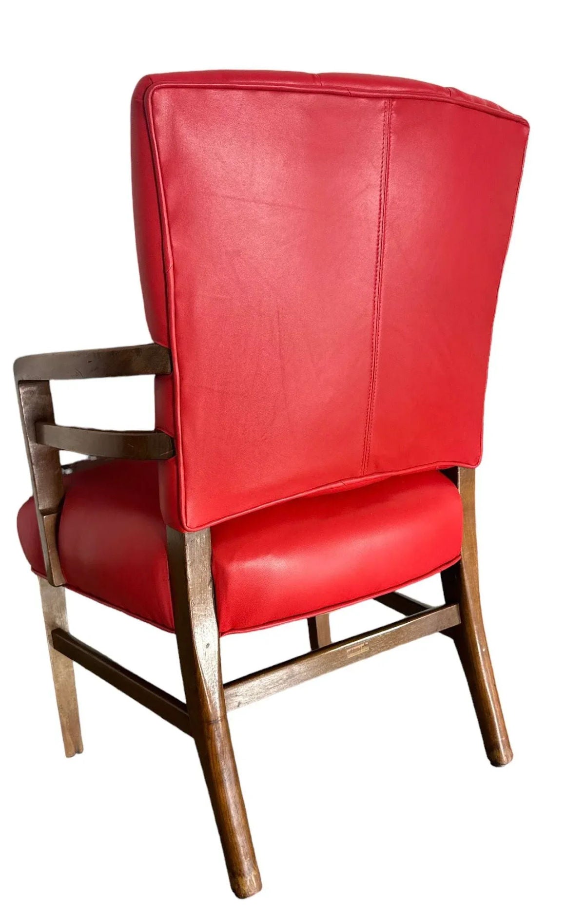 Pair of Vintage Gunlocke Channel Back Chairs With New Red Goatskin Leather Upholstery - Circa 1950s - Image 5